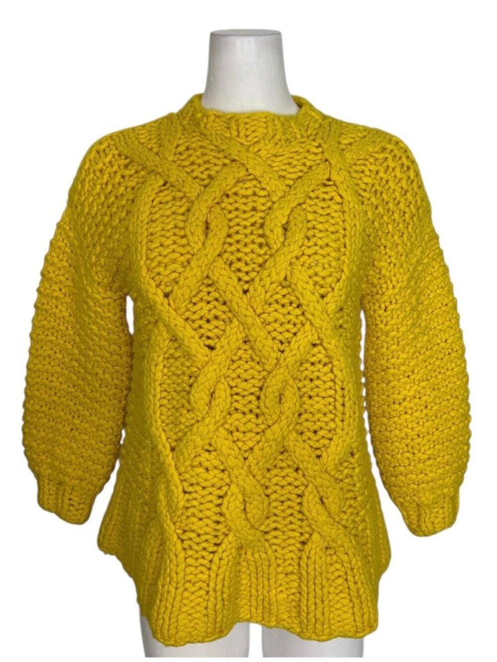Loopy Mango Handmade Urban Fisherman Sweater S/M Sunshine Yellow Merino Wool